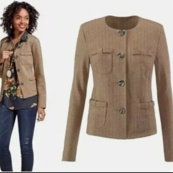 CABI Penny Blazer Tan Herringbone Fleck 3170 Lady Jacket Quiet Luxury Sz S #324C - Picture 2 of 13